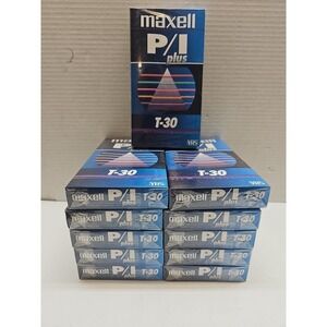 Lot of 11 VHS Tapes MAXELL P/I Plus T-30 Video Cassette Tapes NEW Made In USA